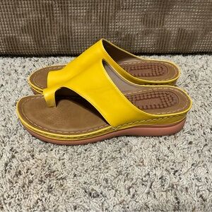 Aomigoct sandals for women’s size 42 yellow soft leather